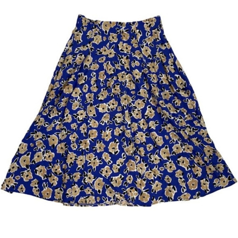 Ann Taylor Blue and Tan Floral A-Line Skirt